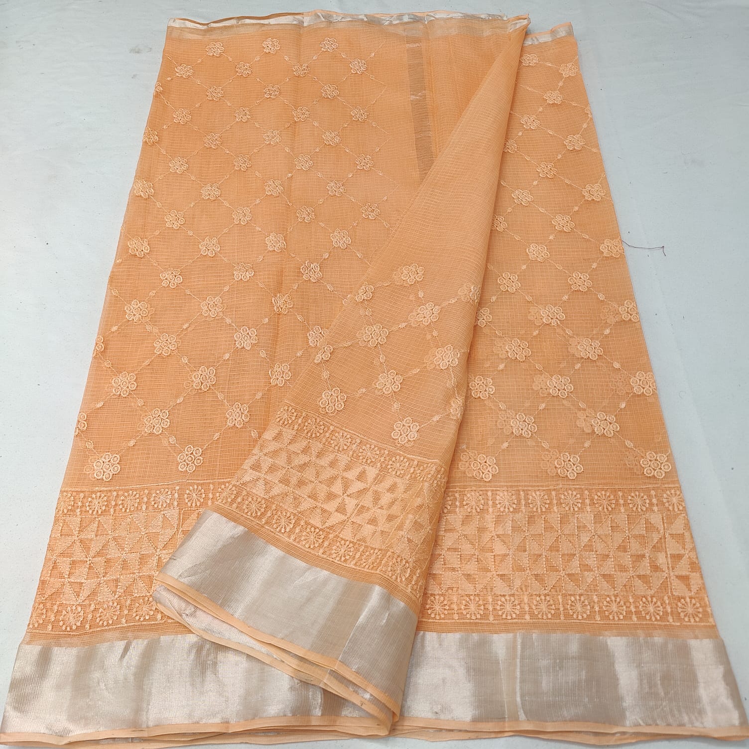 Kota Doria Chikankari Embroidery Saree