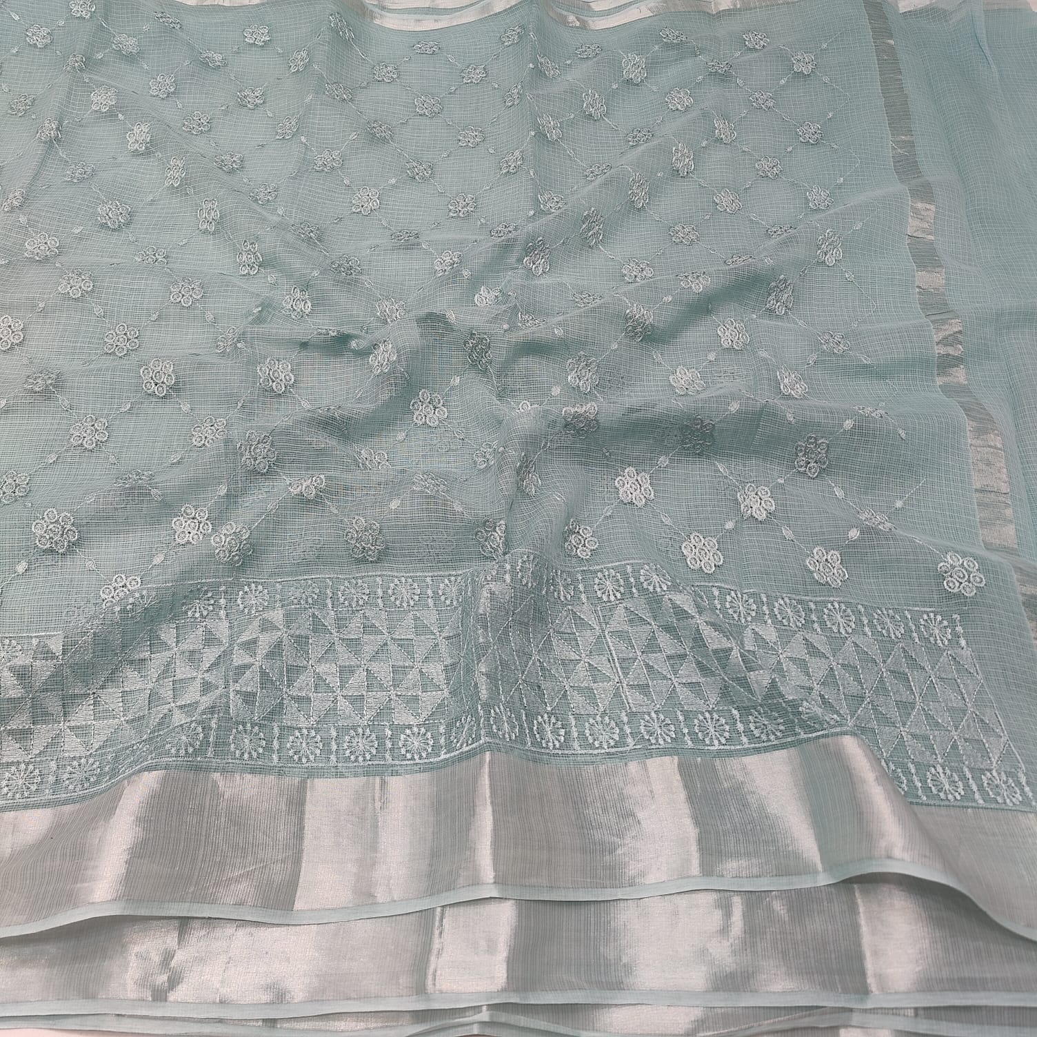 Kota Doria Chikankari Embroidery Saree