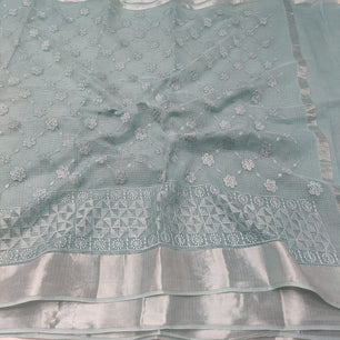 Kota Doria Chikankari Embroidery Saree