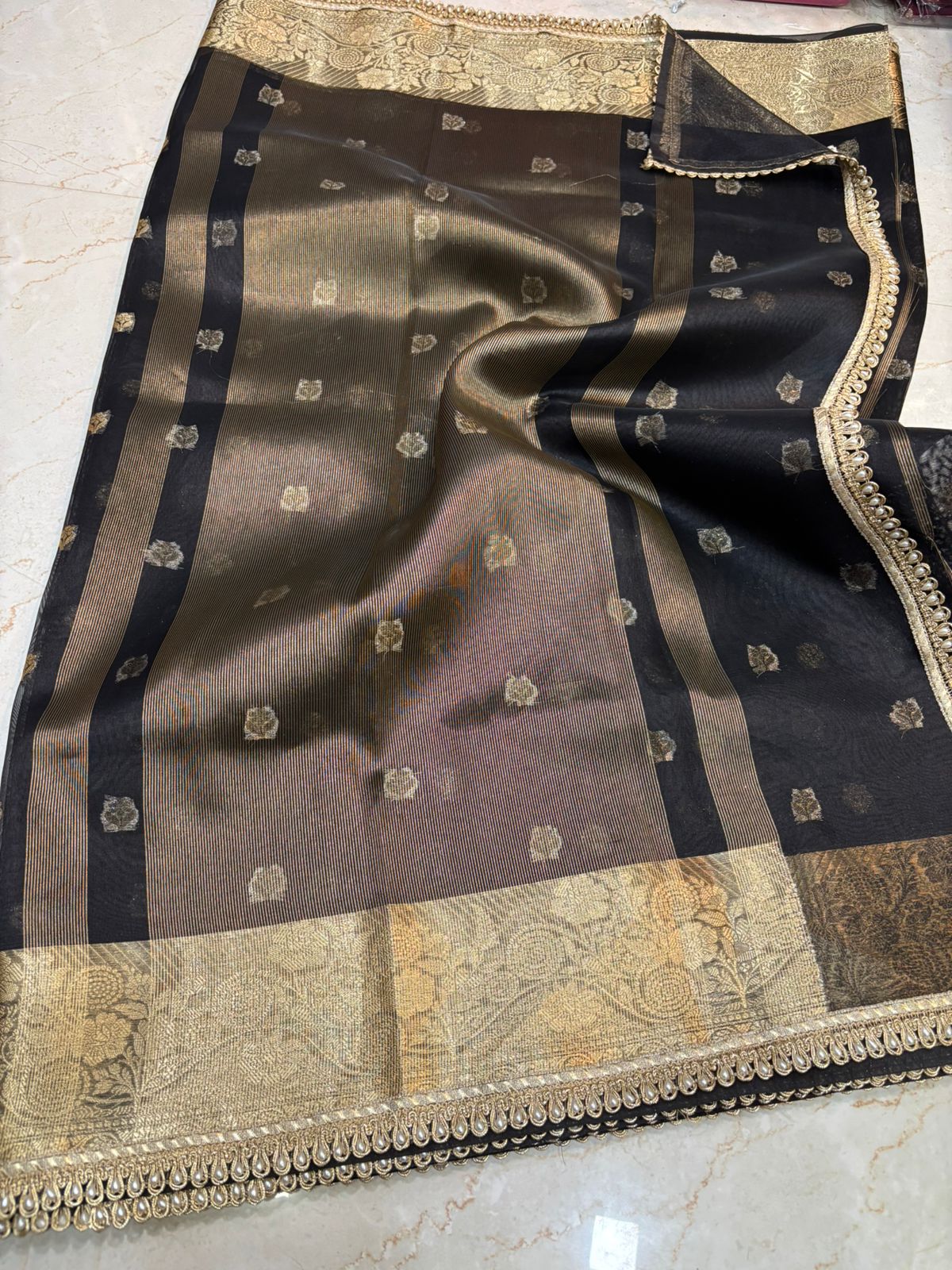 Tissue Silk Saree with Lace Work