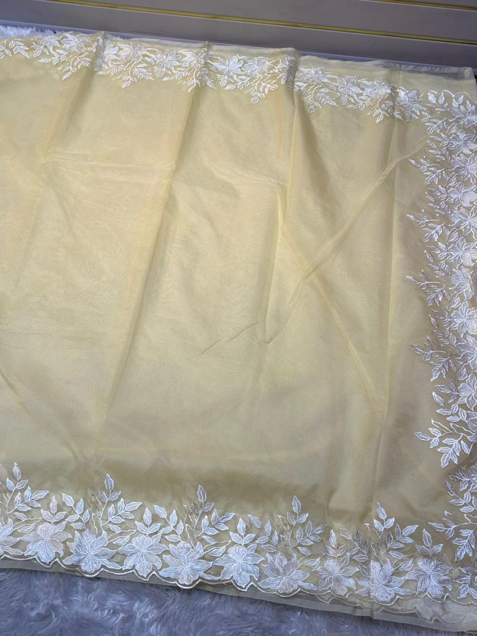 Kora Organza Embroidery Work Saree