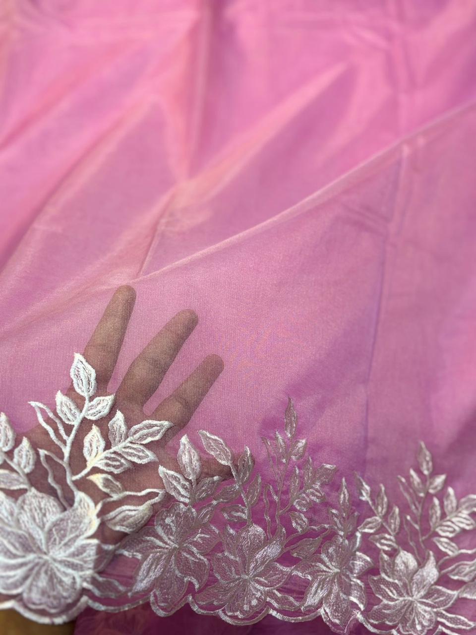 Kora Organza Embroidery Work Saree