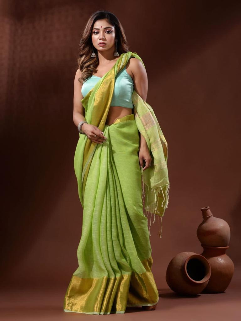 Linen Saree with Copper Zari Border