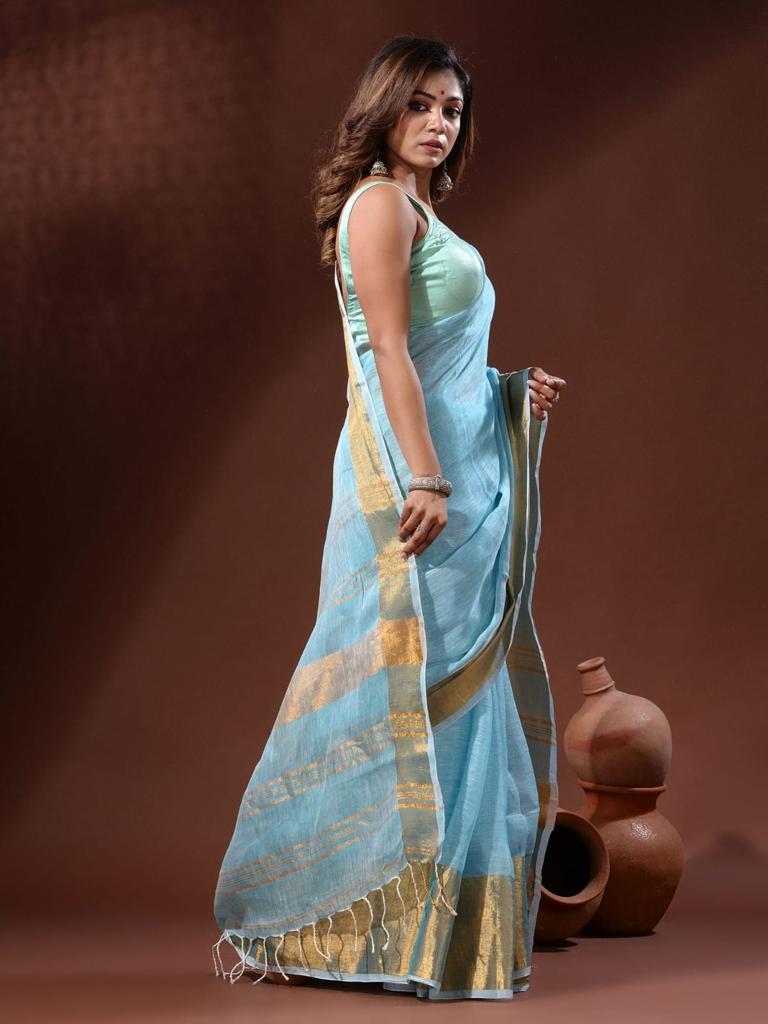 Linen Saree with Copper Zari Border