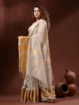 Linen Saree with Copper Zari Border