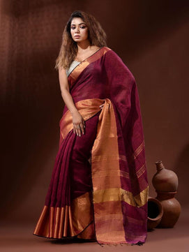 Linen Saree with Copper Zari Border