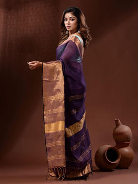Linen Saree with Copper Zari Border