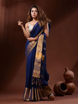 Linen Saree with Copper Zari Border