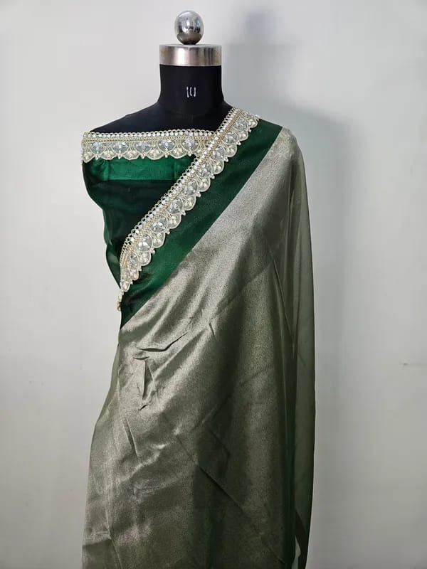 Tissue Saree with Mirror Lace Work
