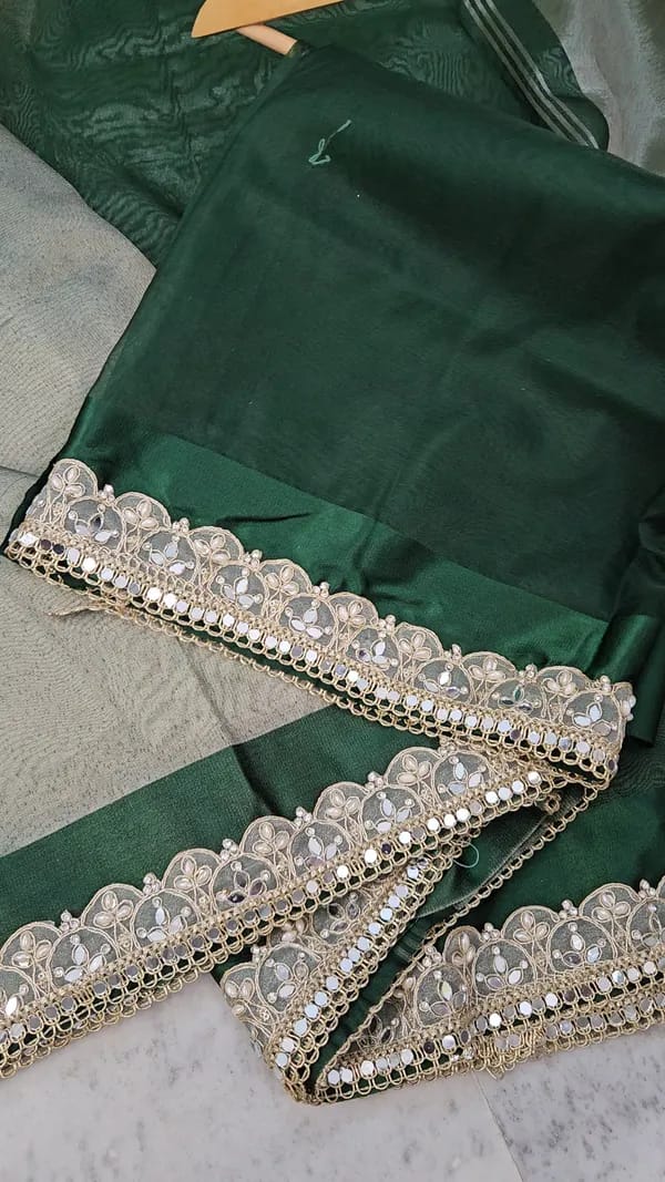 Tissue Saree with Mirror Lace Work