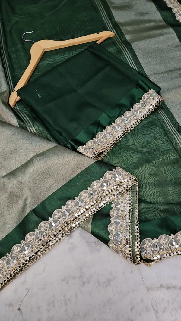 Tissue Saree with Mirror Lace Work