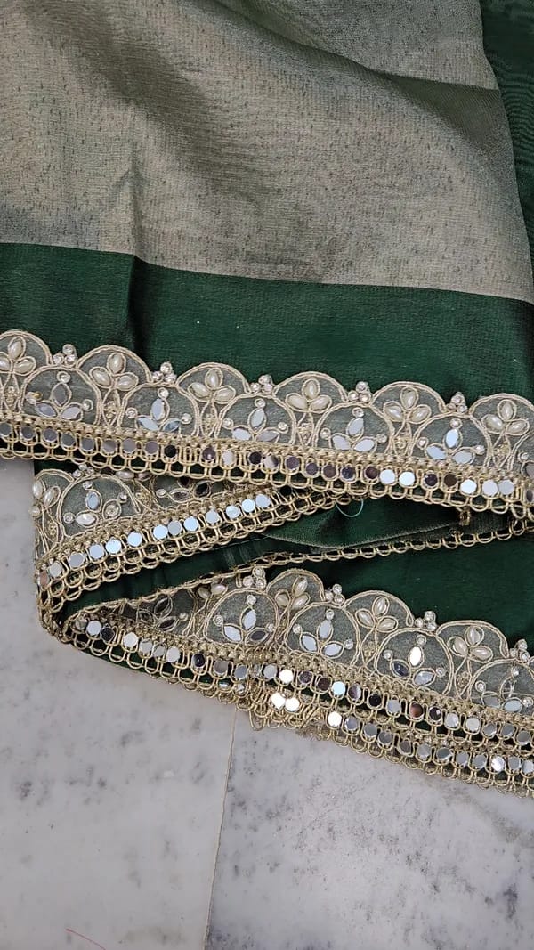 Tissue Saree with Mirror Lace Work