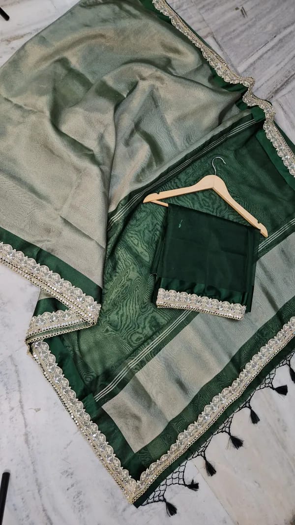 Tissue Saree with Mirror Lace Work