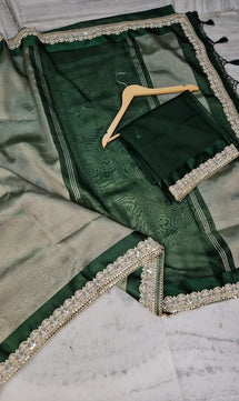 Tissue Saree with Mirror Lace Work