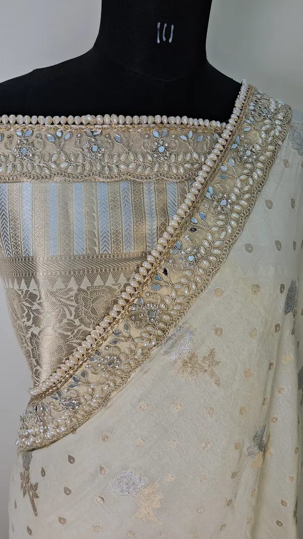 Bridal Dupion Saree with Heavy Lace Work