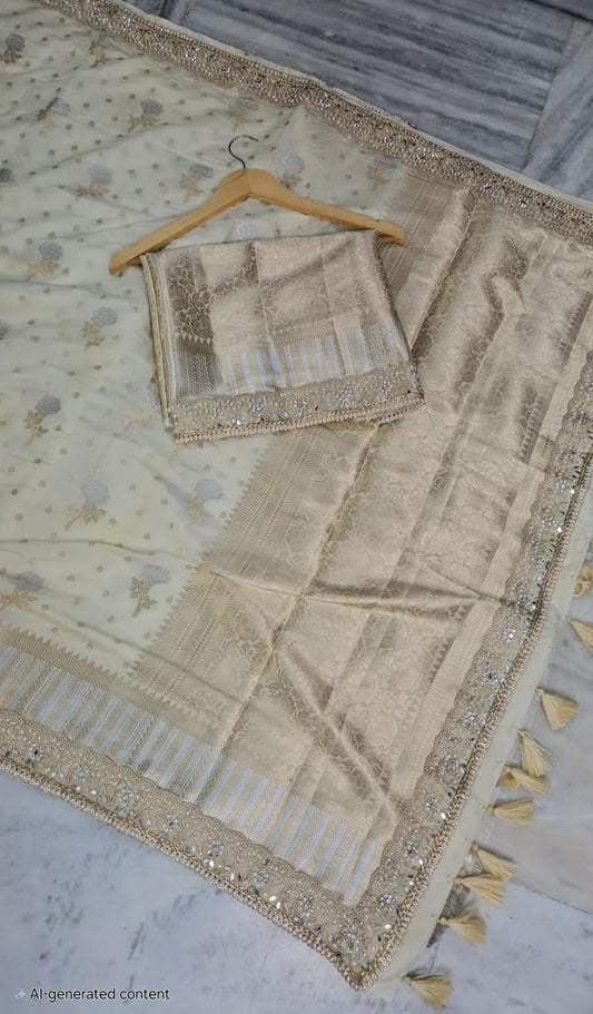 Bridal Dupion Saree with Heavy Lace Work