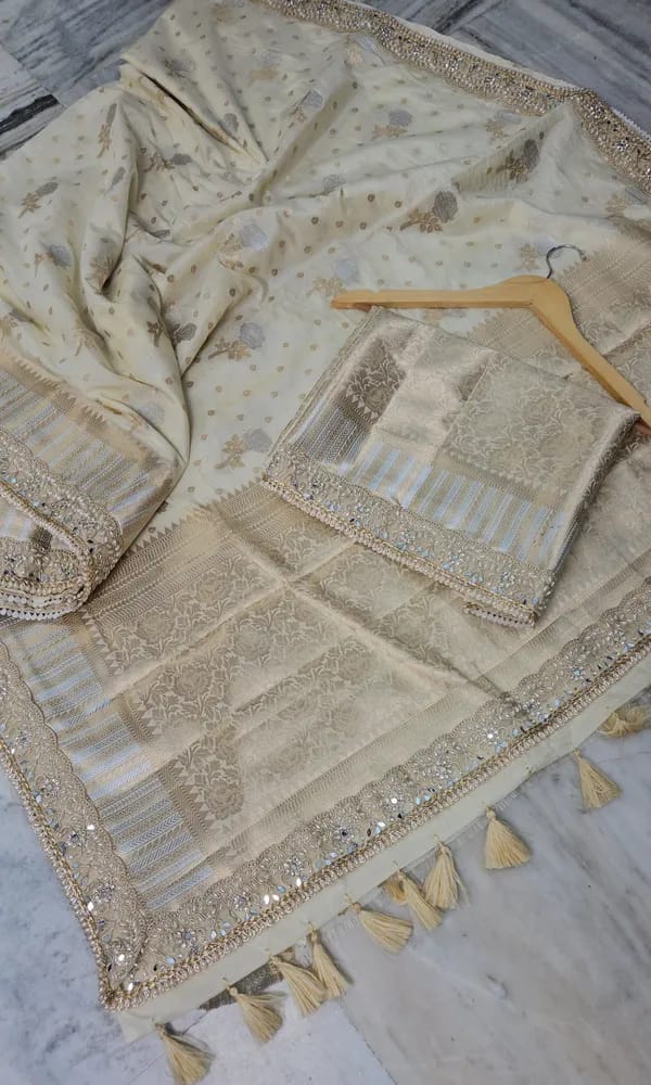 Bridal Dupion Saree with Heavy Lace Work