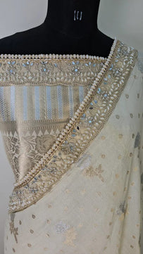 Bridal Dupion Saree with Heavy Lace Work