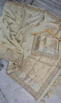 Bridal Dupion Saree with Heavy Lace Work