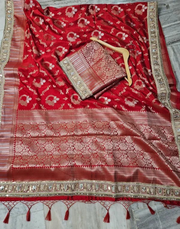 Bridal Viscose Saree with Heavy Lace Work
