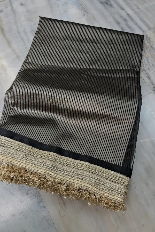 Tissue Saree with Mirror Lace Work