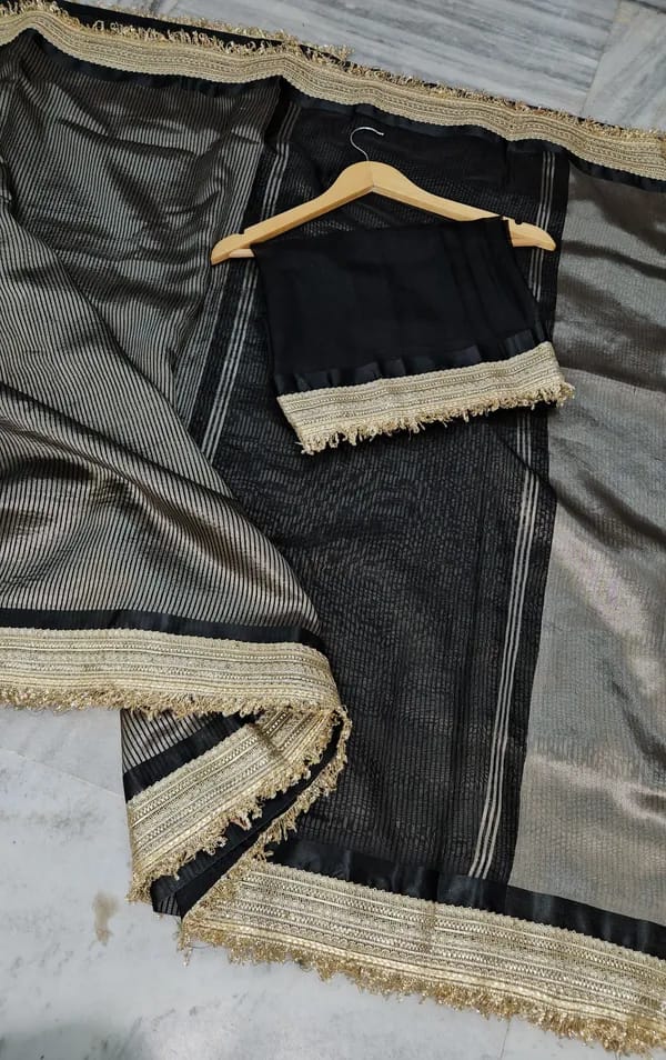 Tissue Saree with Mirror Lace Work