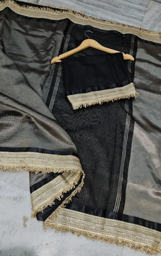 Tissue Saree with Mirror Lace Work