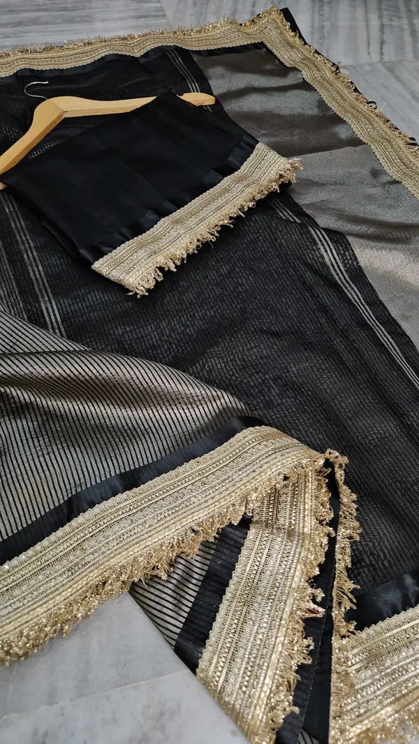 Tissue Saree with Mirror Lace Work