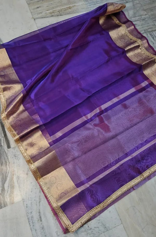 Tissue Saree with Mirror Lace Work