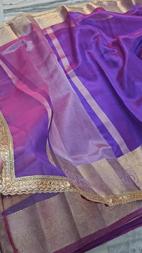 Tissue Saree with Mirror Lace Work
