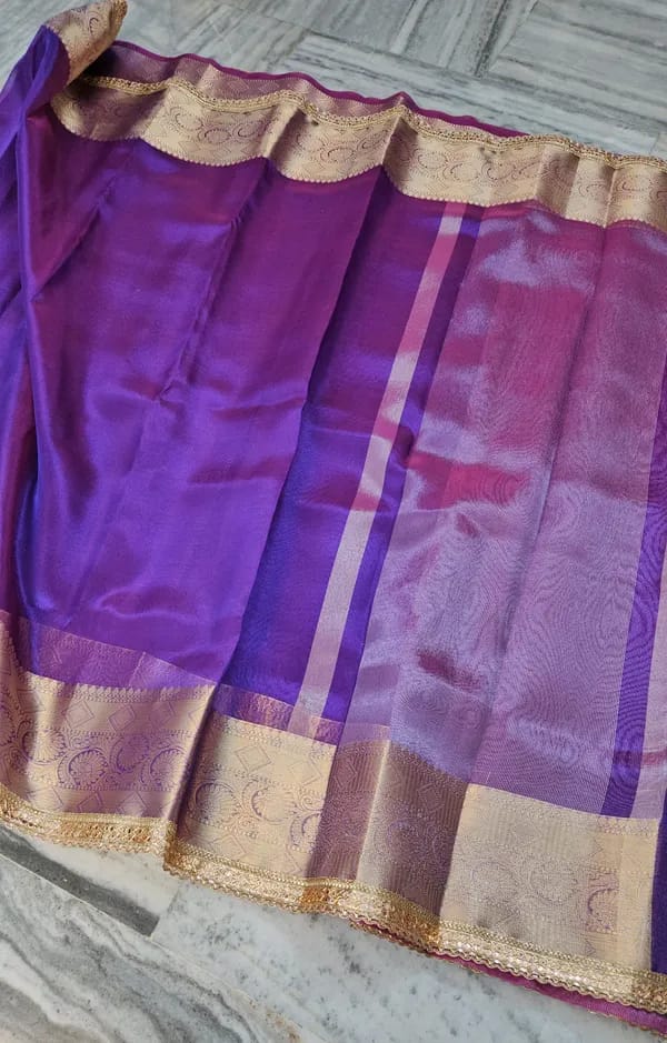 Tissue Saree with Mirror Lace Work