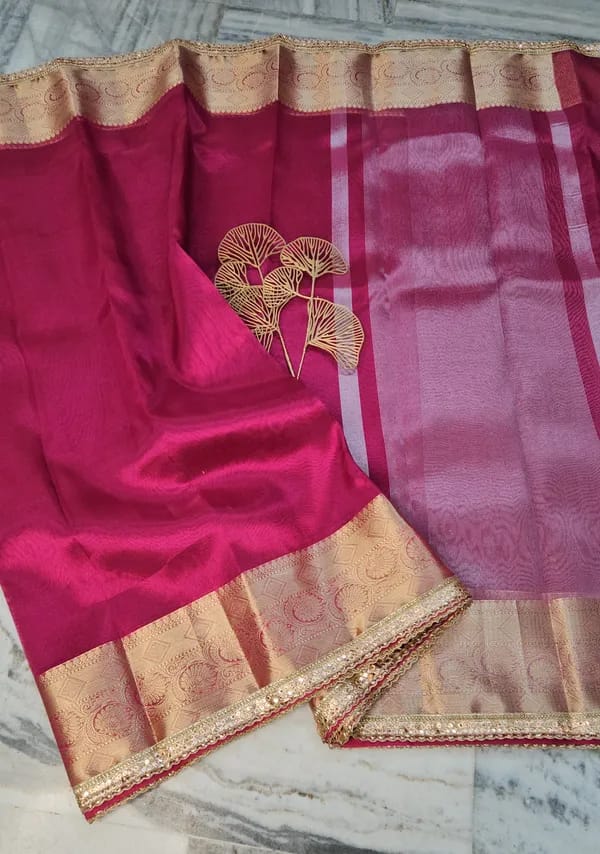 Tissue Saree with Mirror Lace Work