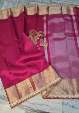 Tissue Saree with Mirror Lace Work