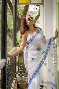 Mulmul Cotton Saree with Hand Painting