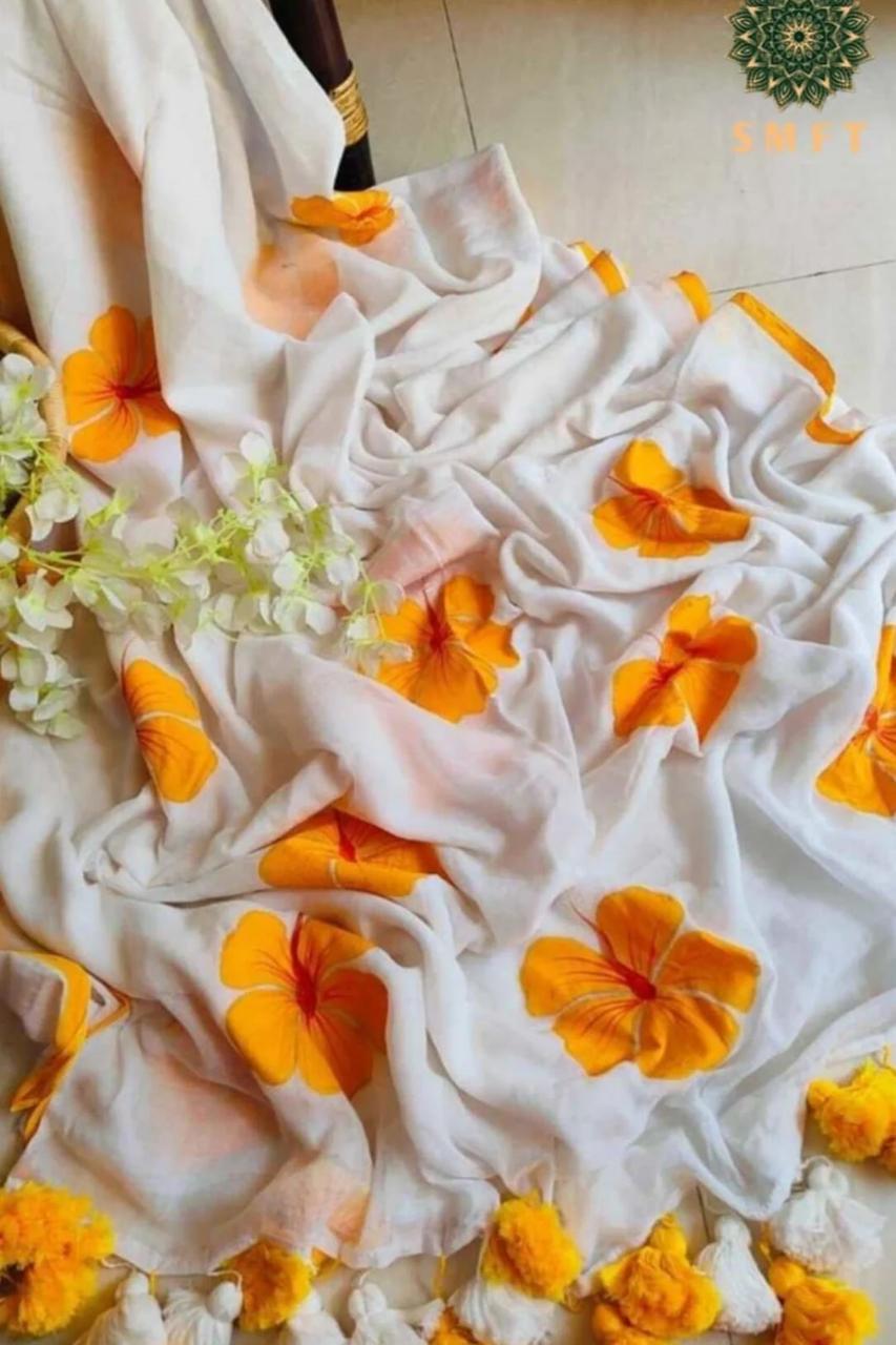 Mulmul Cotton Saree with Hand Painting
