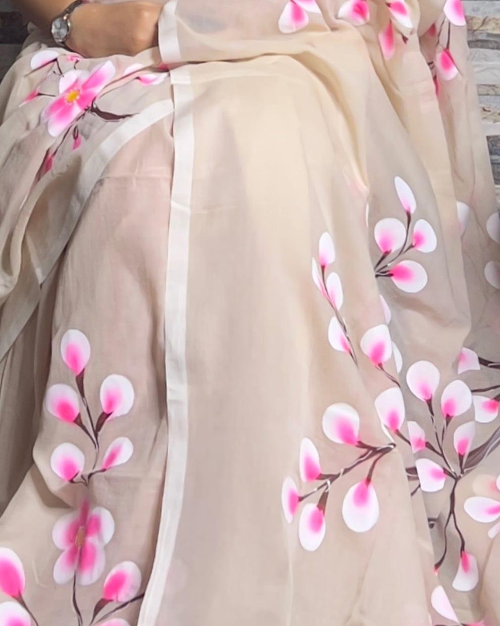 Mulmul Cotton Saree with Hand Painting