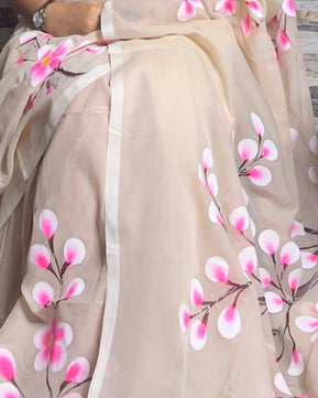 Mulmul Cotton Saree with Hand Painting