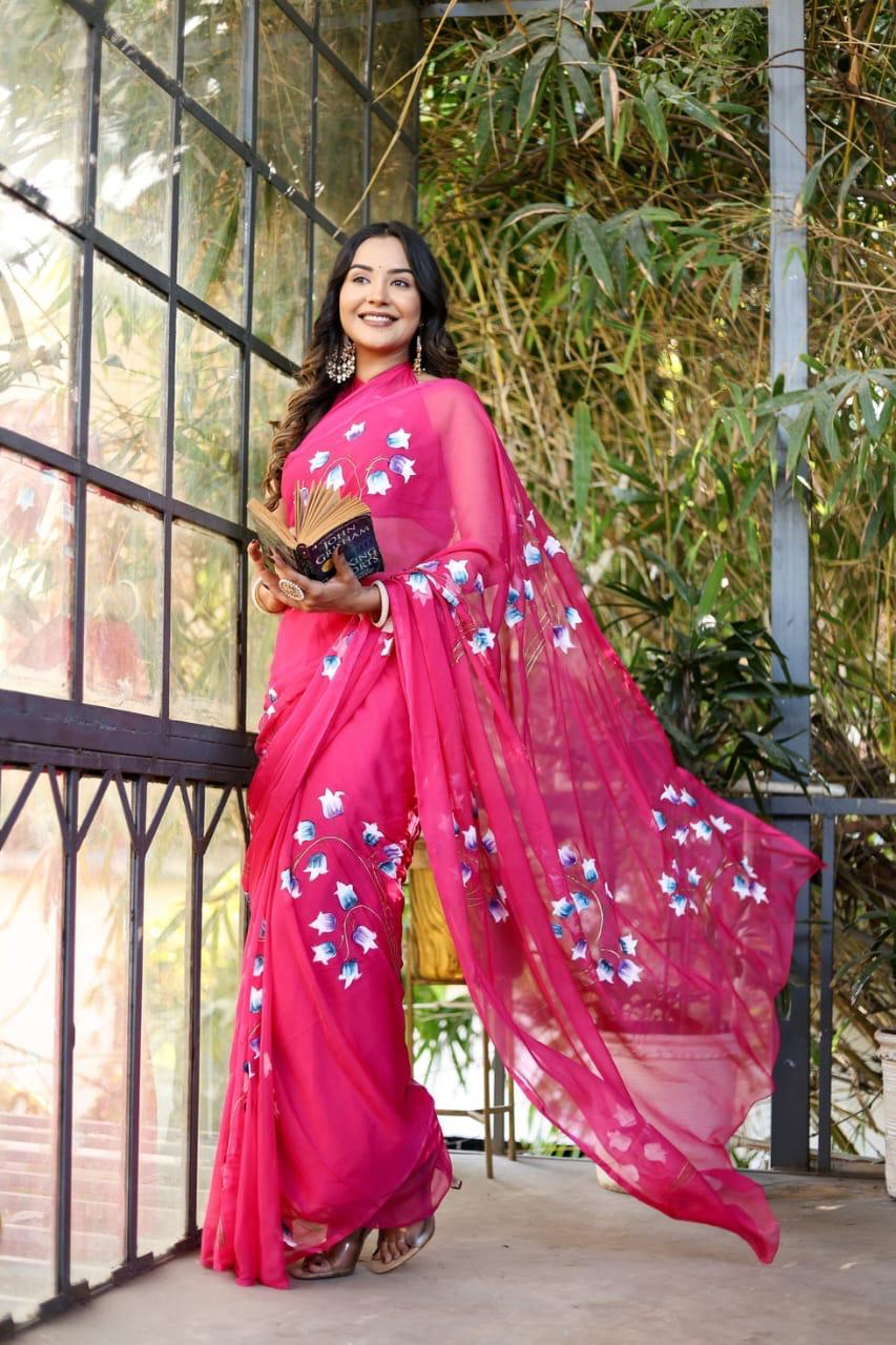 Mulmul Cotton Saree with Hand Painting