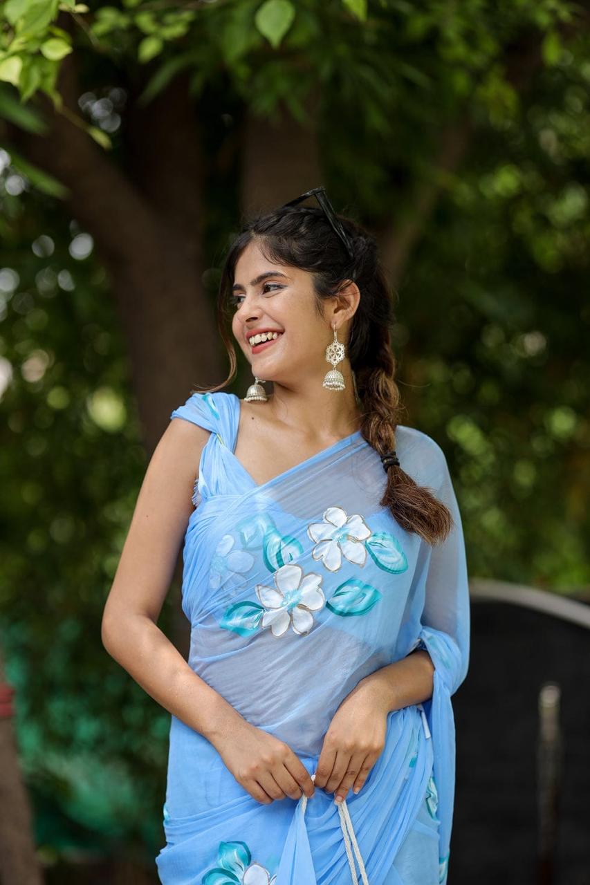 Mulmul Cotton Saree with Hand Painting