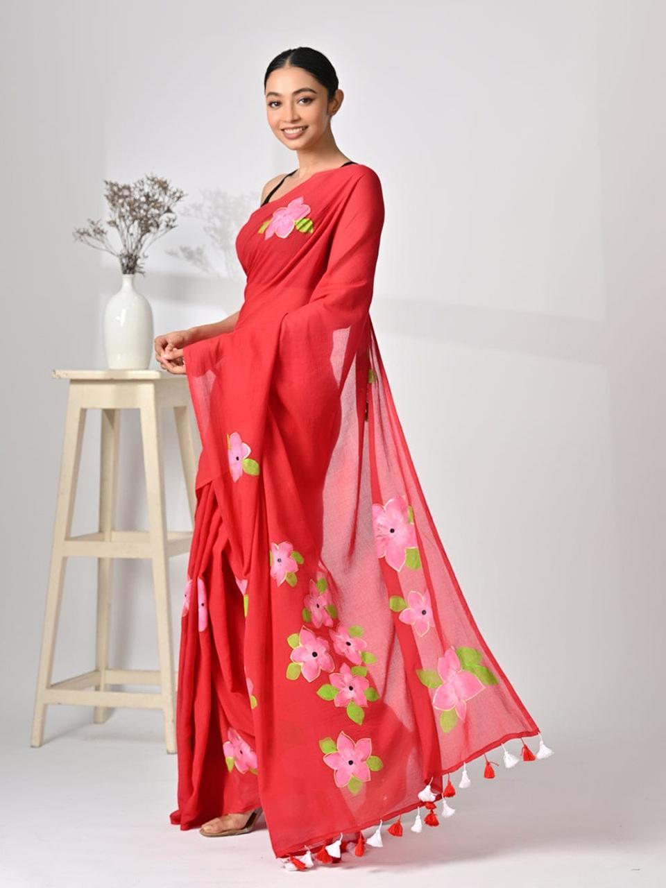 Mulmul Cotton Saree with Hand Painting