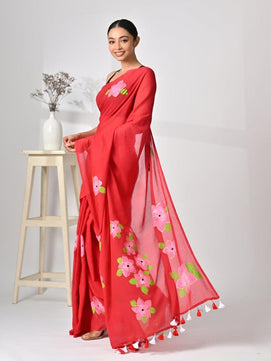 Mulmul Cotton Saree with Hand Painting
