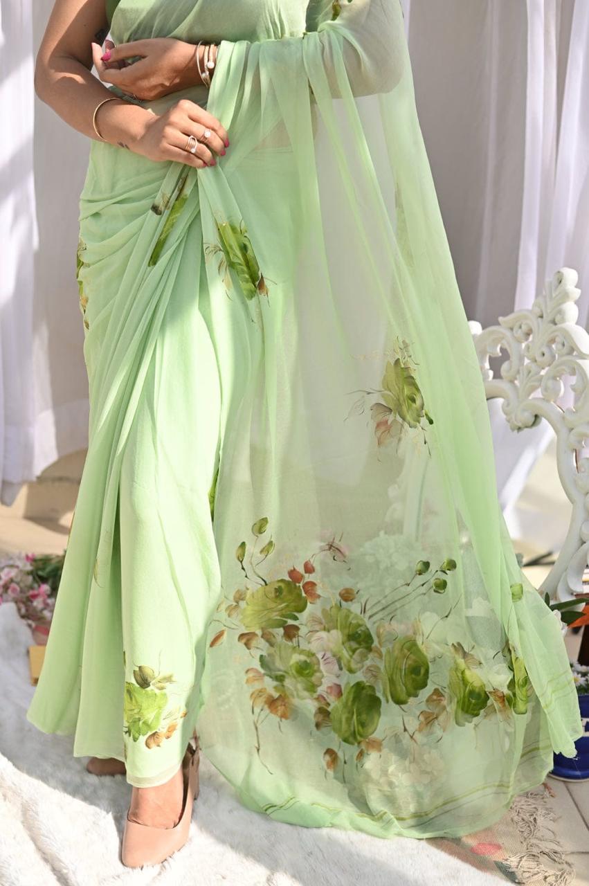 Mulmul Cotton Saree with Hand Painting
