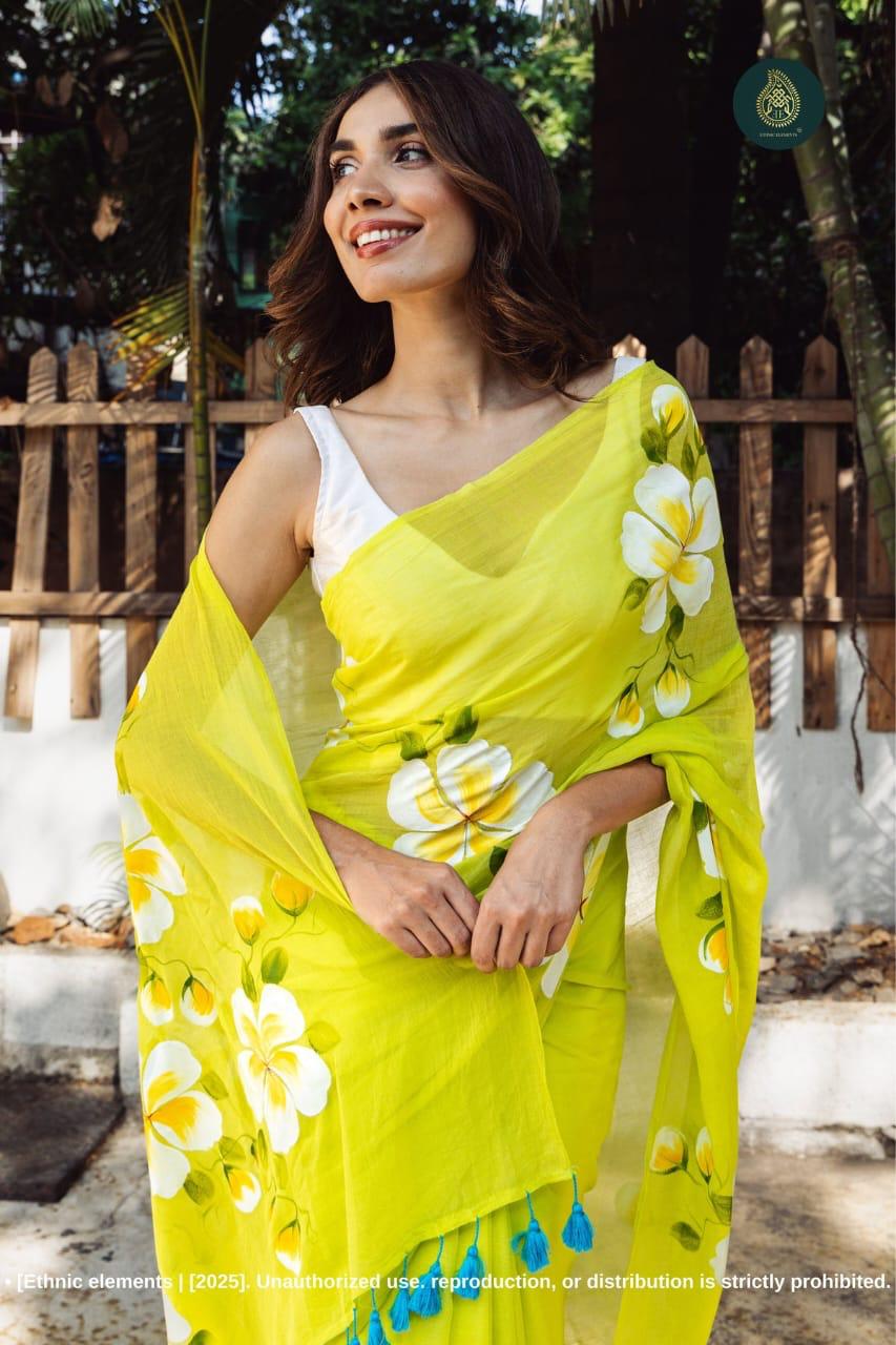 Mulmul Cotton Saree with Hand Painting