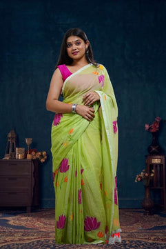 Mulmul Cotton Saree with Hand Painting