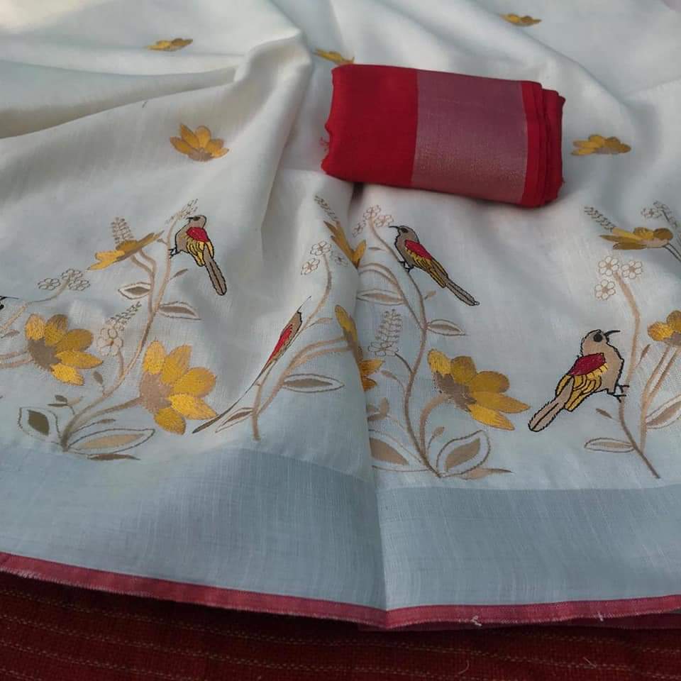 Linen by Linen Saree with Embroidery