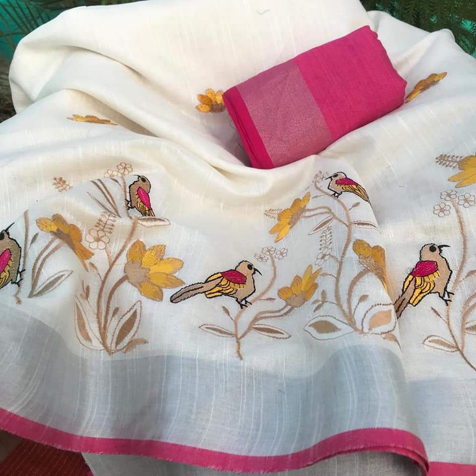 Linen by Linen Saree with Embroidery