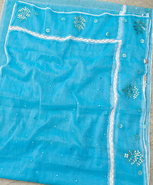 Kota Doria Gotta Patti Work with Crochet Lace Saree