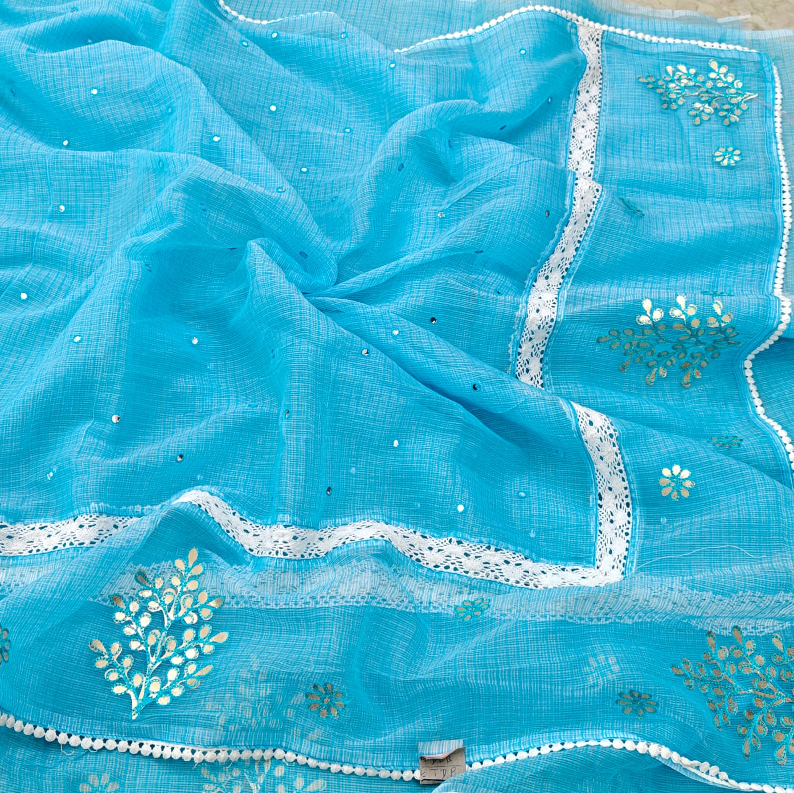 Kota Doria Gotta Patti Work with Crochet Lace Saree