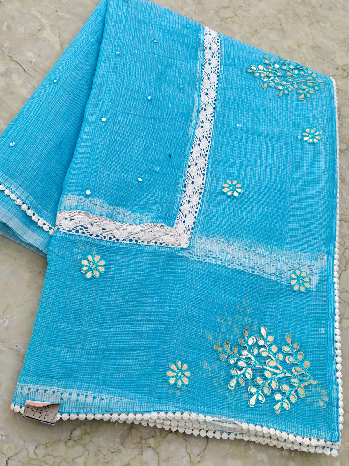 Kota Doria Gotta Patti Work with Crochet Lace Saree