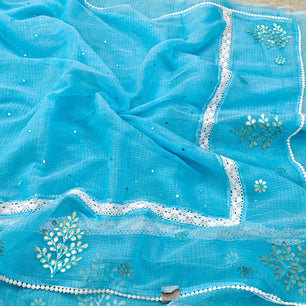 Kota Doria Gotta Patti Work with Crochet Lace Saree